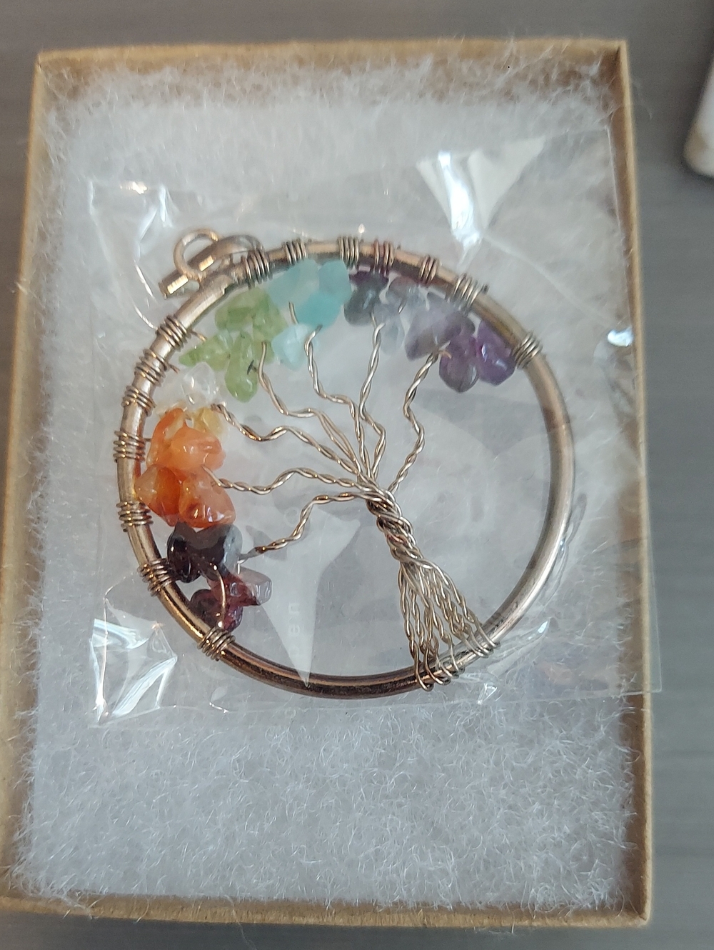 Tree of Life Multicolor Gemstone Pendant Necklace - Unbranded